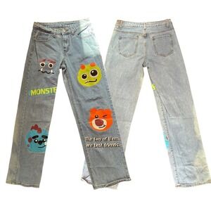 Cute Y2K vintage light wash jeans with colorful cartoon graphics  28x30